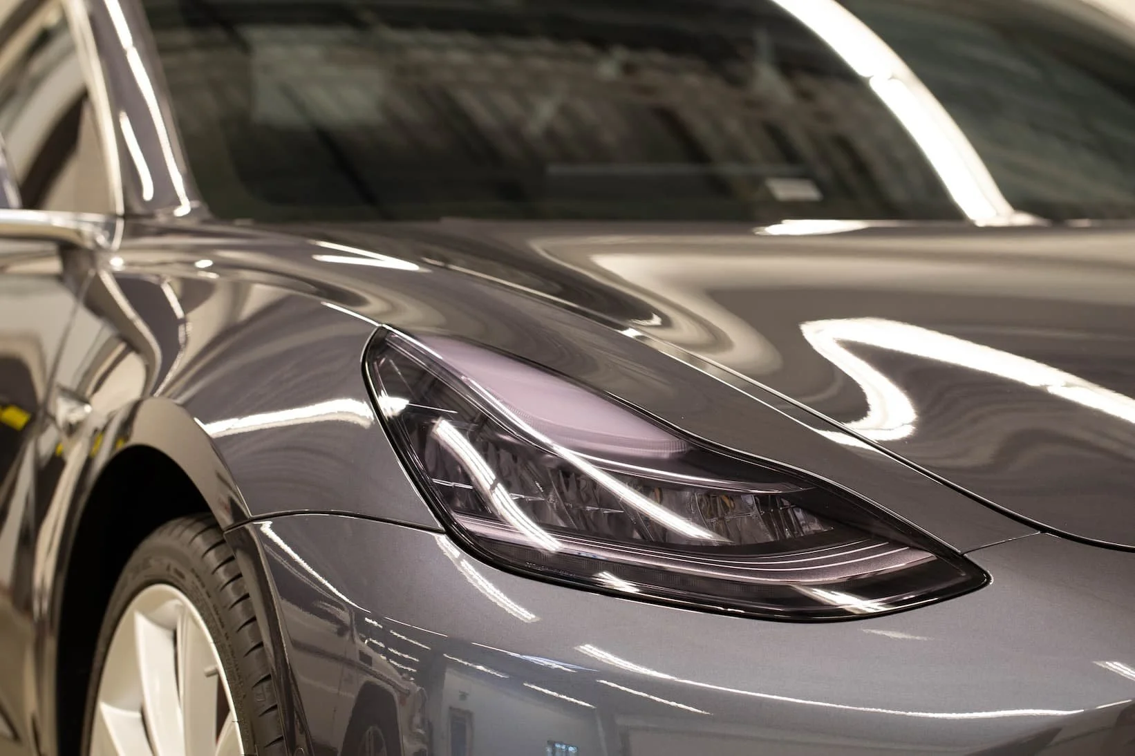 close up of gray car