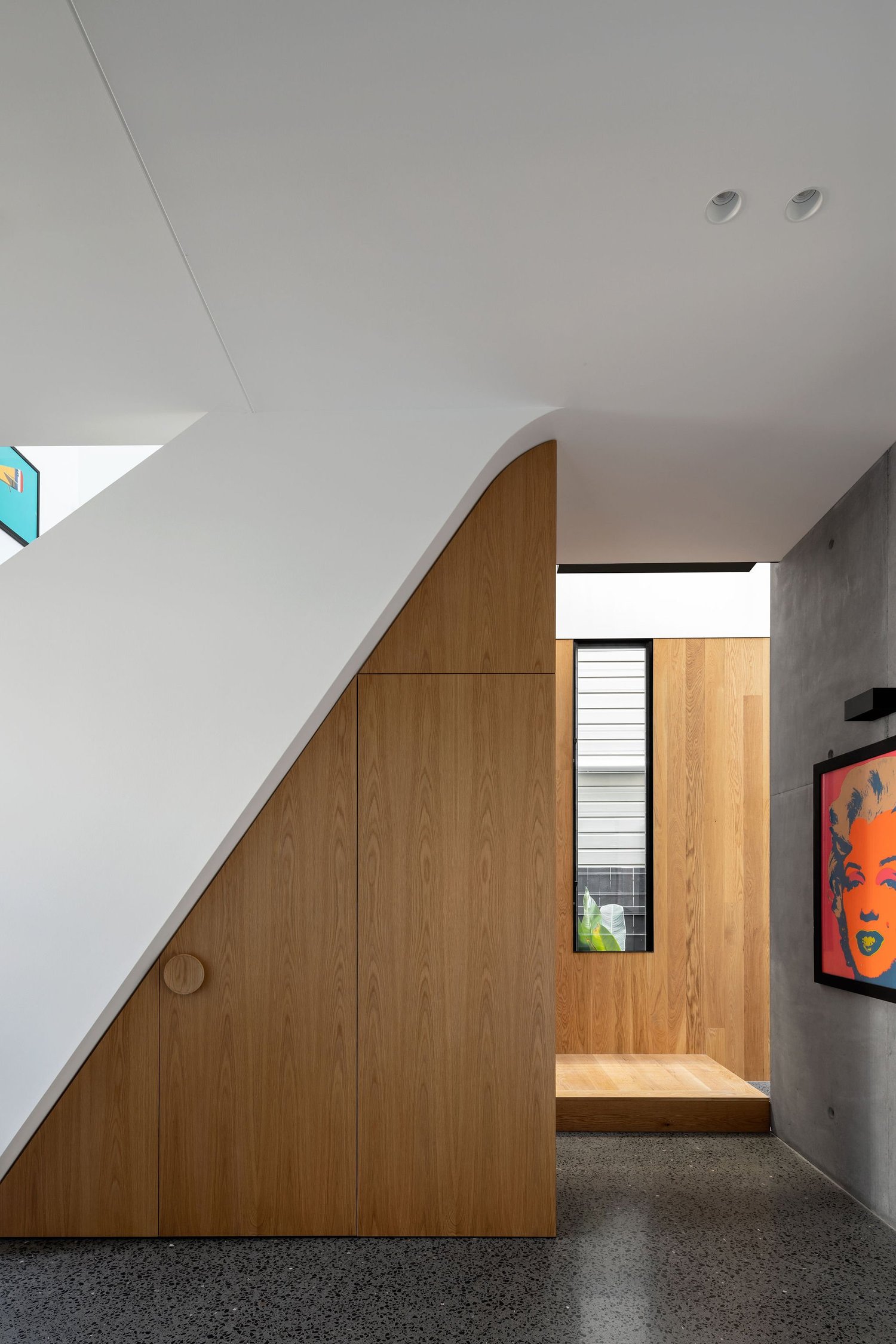Shaun lockyer architects, danny’s house, oak cabinetry, concrete, flooring, artwork
