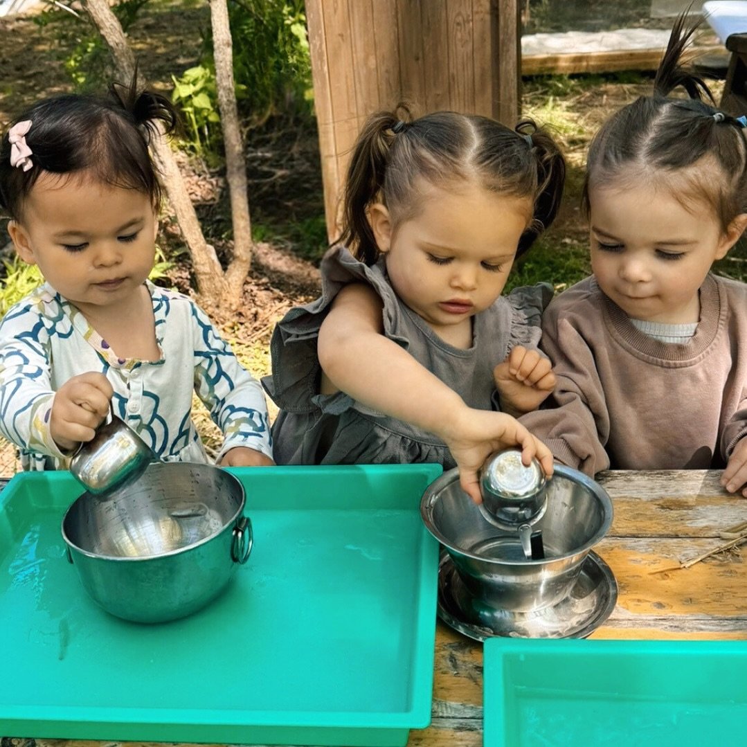 Our Mini Lunas hard at work practicing their pouring and transferring skills. Getting ready for some big adventures in the mud kitchen when they join Little Lunas.🚰🌿