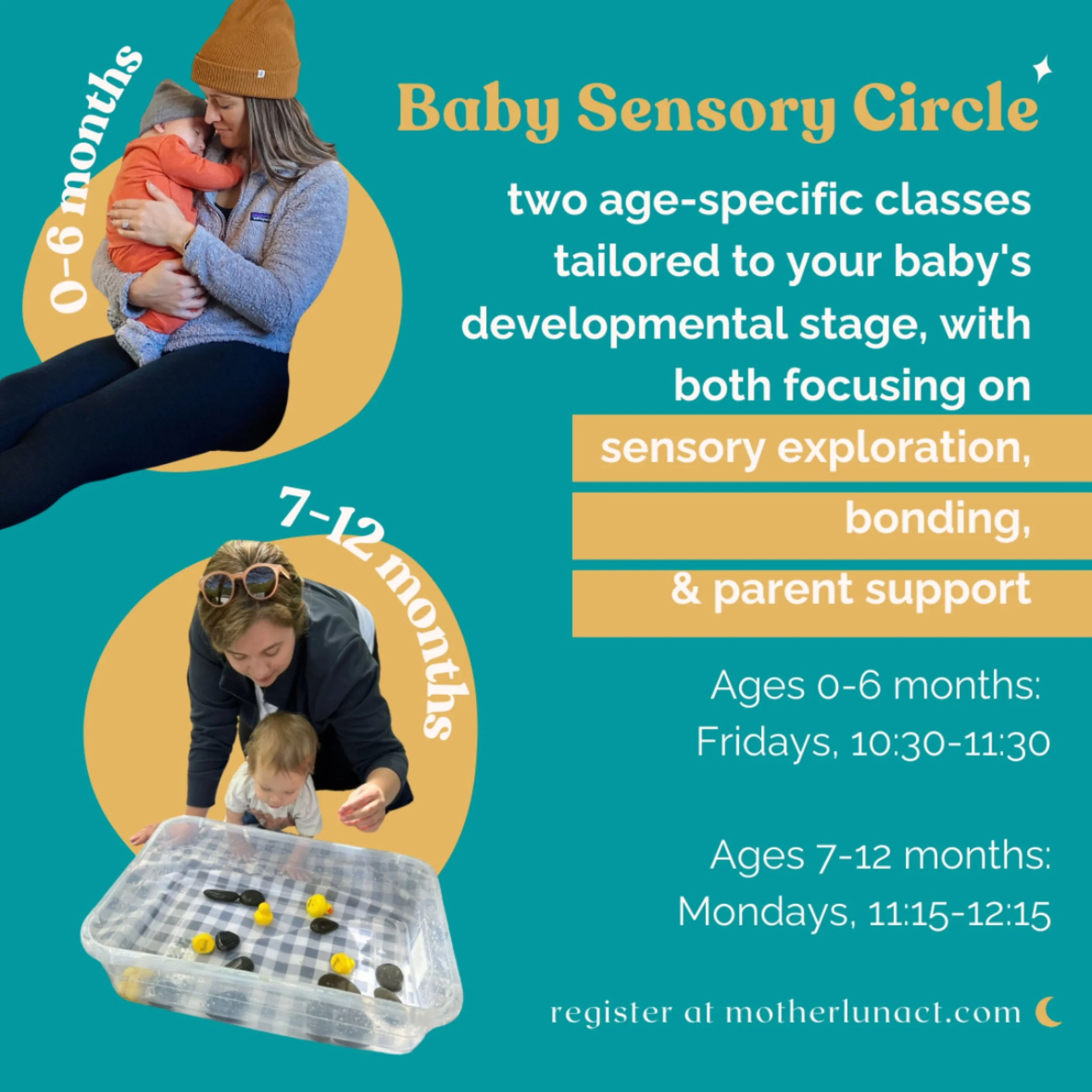 At the heart of Mother Luna, our Baby Sensory Circles offer a nurturing, judgment-free space where parents and babies can connect, learn, and grow. 💛

We&rsquo;re excited to announce that in addition to our beloved Baby Sensory Circle for precrawler
