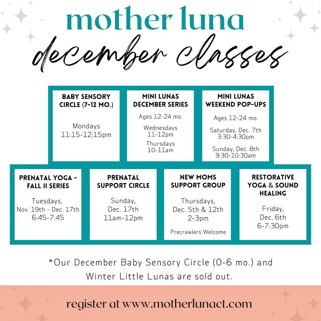December is right around the corner, and we can&rsquo;t wait to share our cozy class lineup with you! ❄️ From Mini Lunas gingerbread-themed weekend pop-ups to connecting with other expecting moms in our Prenatal Yoga and Support Circle, there&rsquo;s