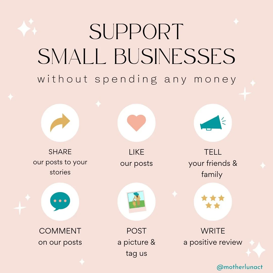 Supporting small businesses doesn&rsquo;t always mean spending money&mdash;your actions and encouragement mean the world to us! 💛 Here are&nbsp;6 easy ways you can support Mother Luna today (and always!):

🌟&nbsp;SHARE&nbsp;our posts to your storie