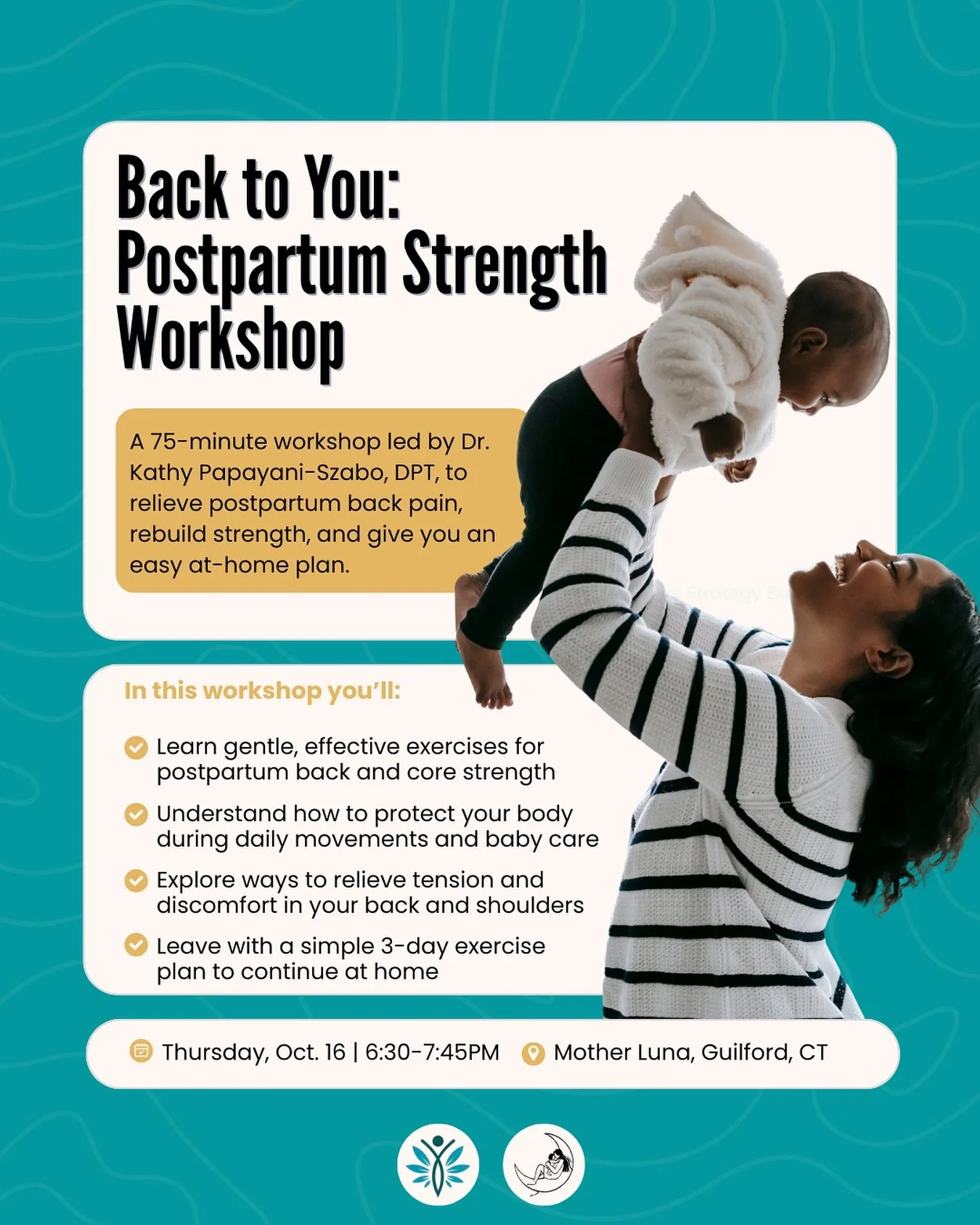 ✨ Postpartum moms&mdash;this one&rsquo;s for you. ✨

If your back aches from carrying, nursing, or just the everyday demands of motherhood&hellip;you&rsquo;re not alone.

This Thursday, October 16th from 6:30&ndash;7:45 PM, join us at Mother Luna for