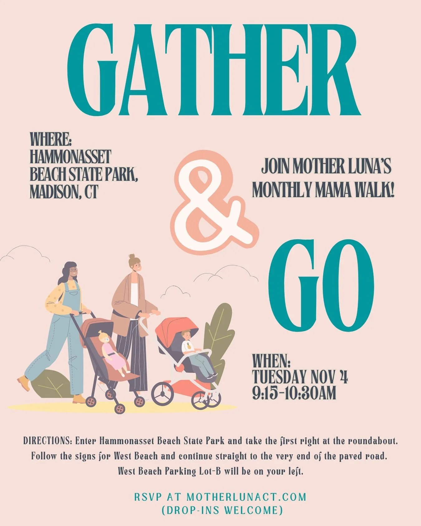 Gather &amp; Go: Mother Luna&rsquo;s Free Monthly Mama Walk 🌙

Our next walk is happening Monday, November 4th! Join us for warm drinks, ocean views, and good company. 💛

✨ Free coffee, tea &amp; snacks ✨ Stroller-friendly + baby-friendly route ✨ N