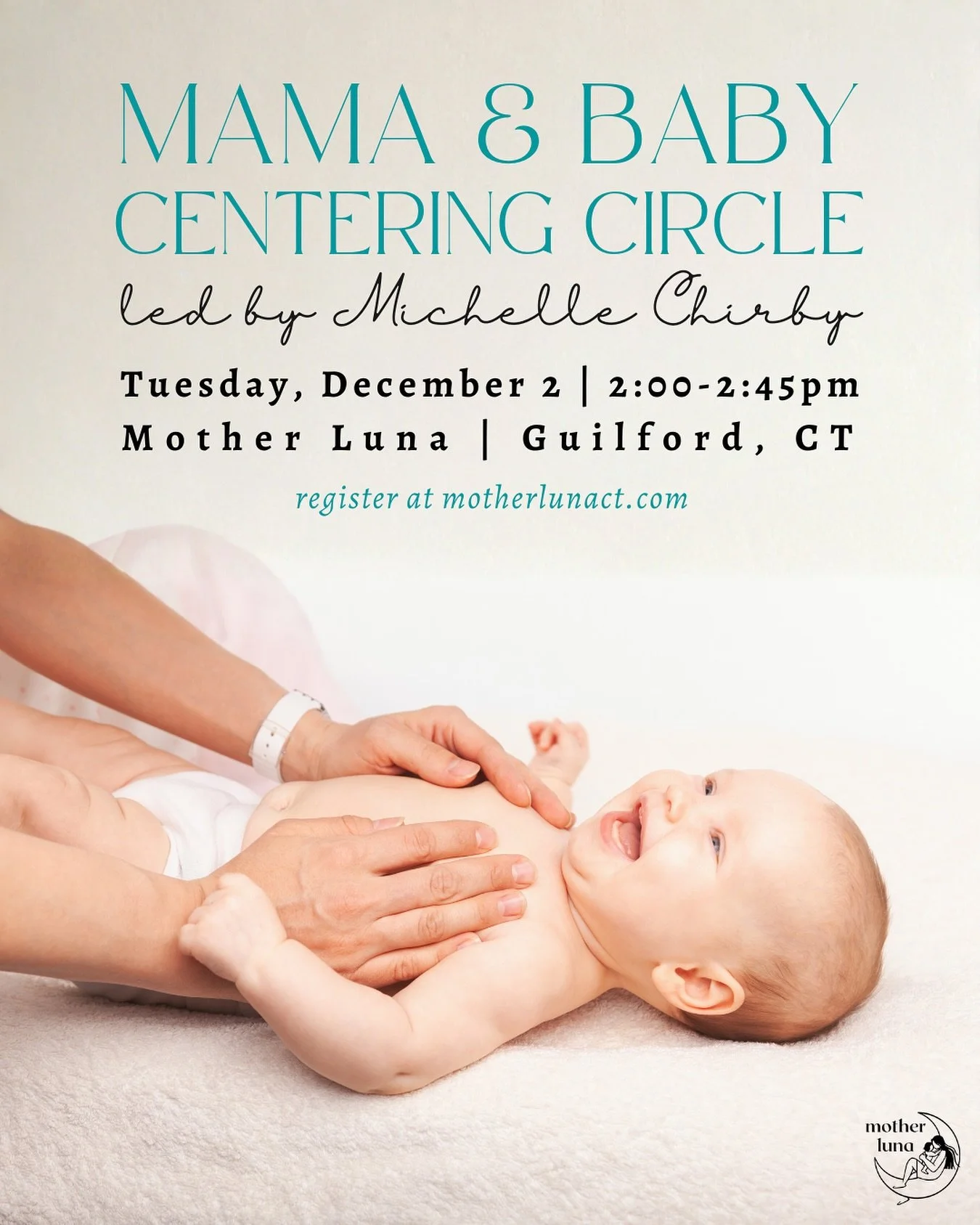 Beyond excited to share a brand-new pop-up at Mother Luna 💛

Join us for the 𝗠𝗮𝗺𝗮 &amp; 𝗕𝗮𝗯𝘆 𝗖𝗲𝗻𝘁𝗲𝗿𝗶𝗻𝗴 𝗖𝗶𝗿𝗰𝗹𝗲 with Michelle Chirby on Tuesday, December 2nd (2&ndash;2:45 PM) &mdash; a nurturing class where you&rsquo;ll learn i