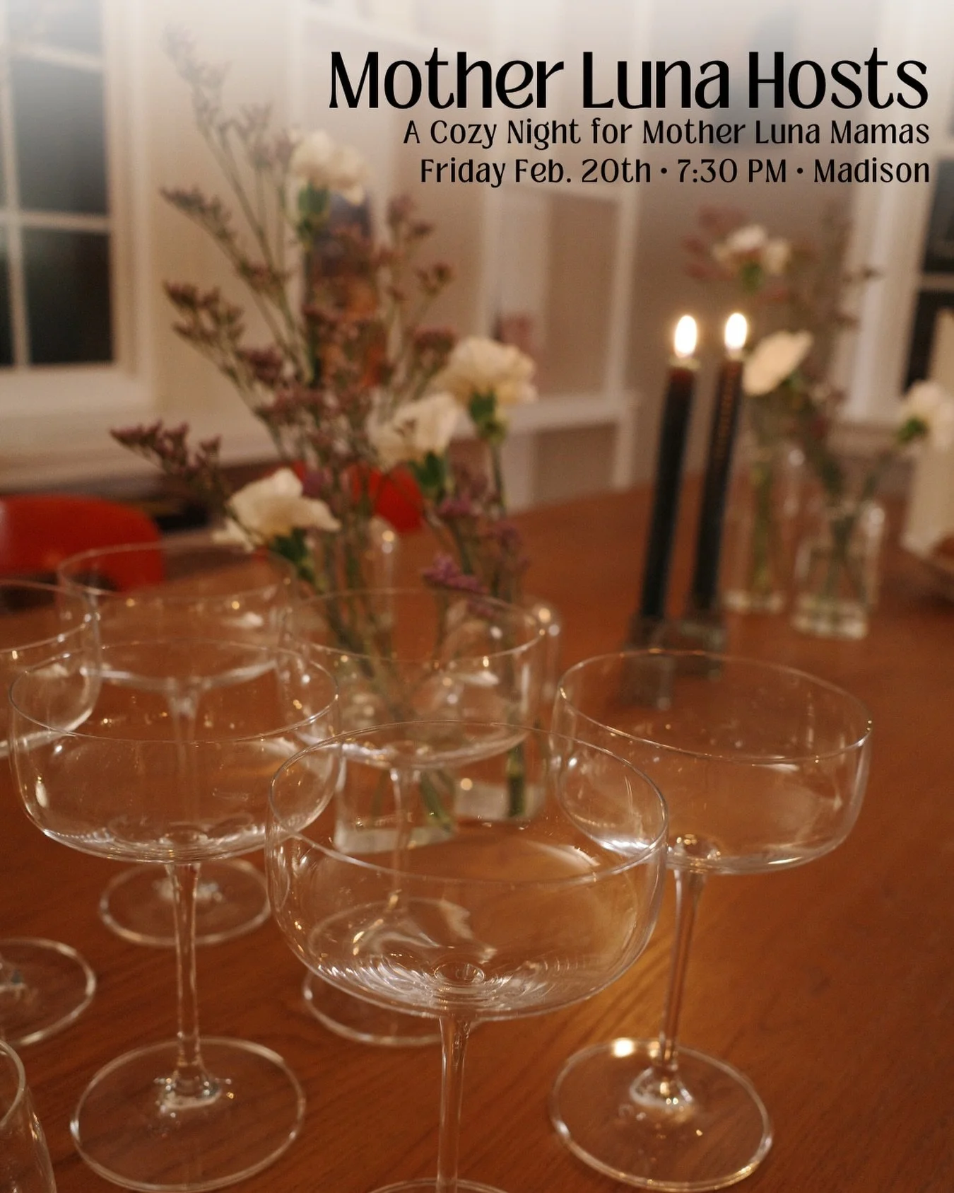 ✨ This Friday night.

If you&rsquo;ve been meaning to come to a Mother Luna Hosts evening, consider this your little nudge.

One of our Mother Luna mamas is opening her home in Madison for a cozy night of connection and conversation. No agenda. No pr