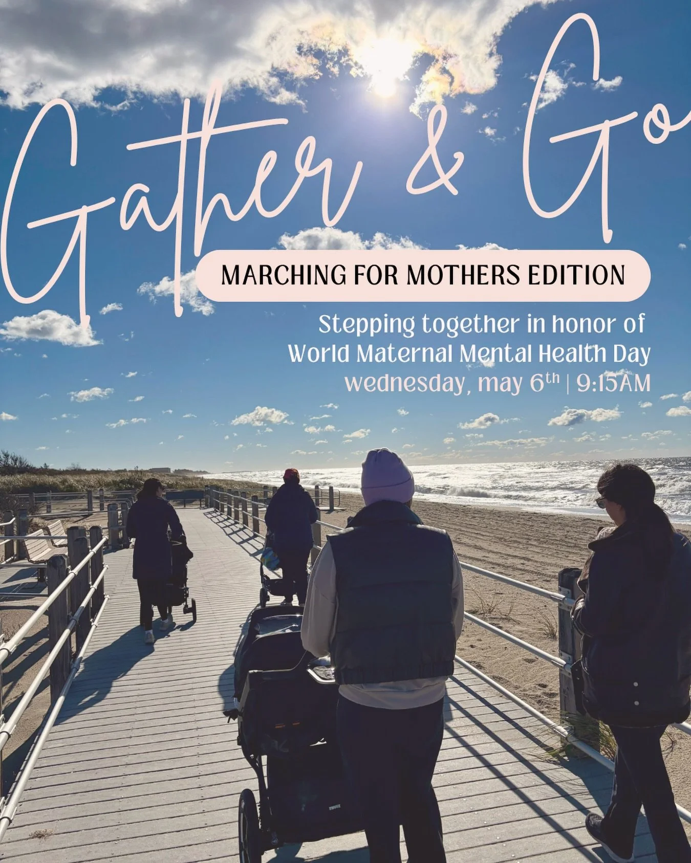 Our May Gather &amp; Go is a special one. 💞 Join us on Wednesday, May 6th for our &ldquo;Marching for Mothers&rdquo; edition in honor of World Maternal Mental Health Day.  #worldmmhday 

Strollers, bumps, and little ones welcome - join us as we walk