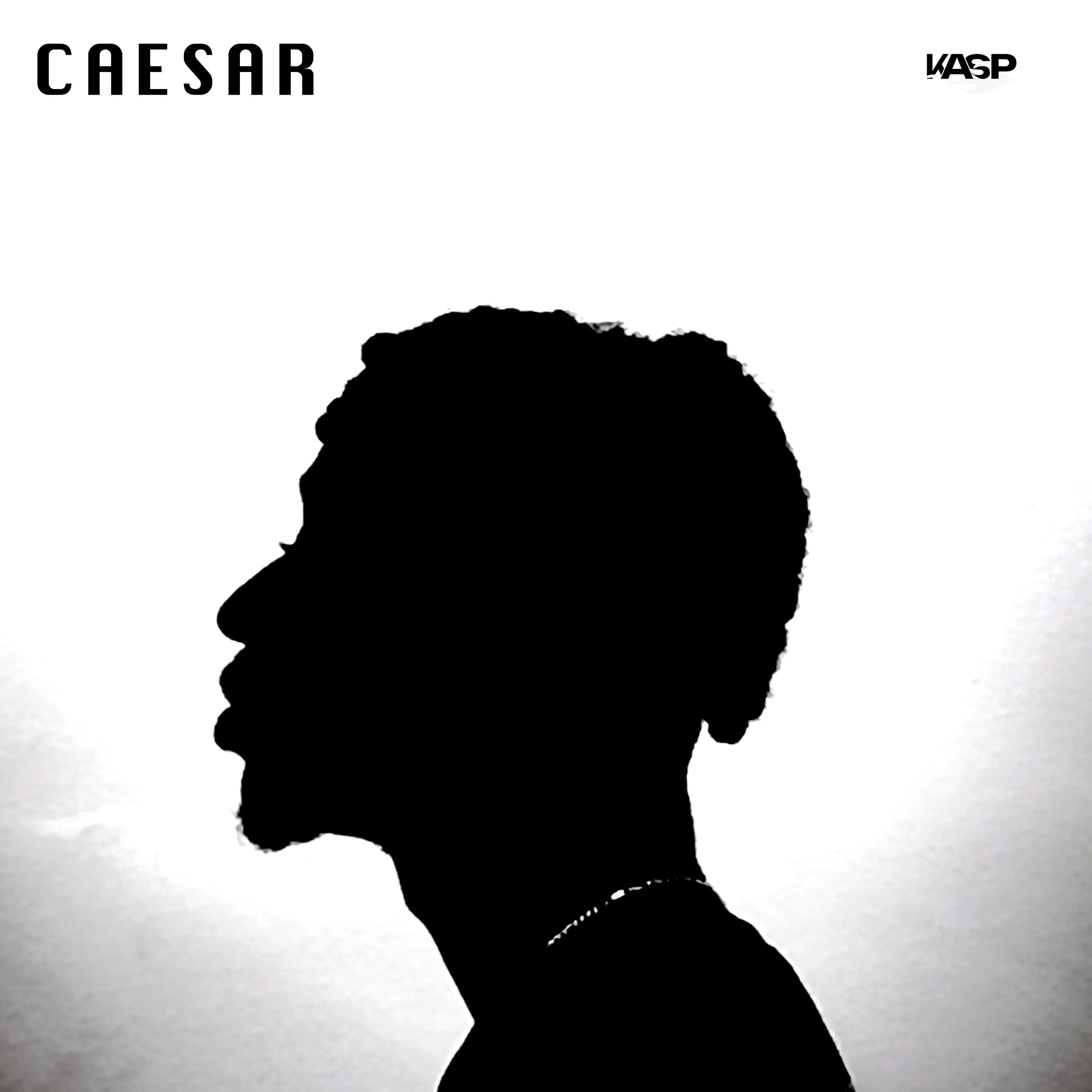 Silhouette of a person's profile against a light background, with the name 'Caesar' and the brand 'Kasp' printed on the top corners.