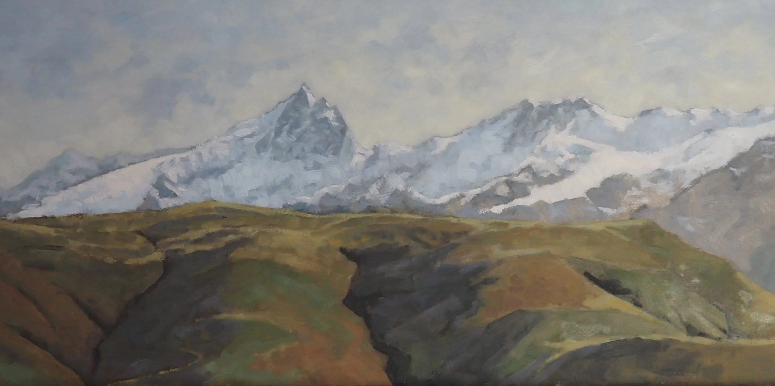 La Meije from Sarenne, oil on board, 60x30cm