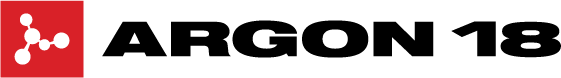 Logo with red background, white connected circles, and bold black text 'ARGON 18'