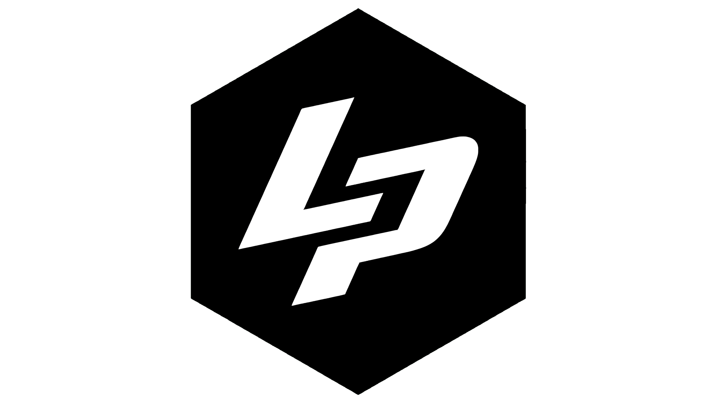 A white logo with stylized letters 'L' and 'P' inside a black hexagon, on a black background.
