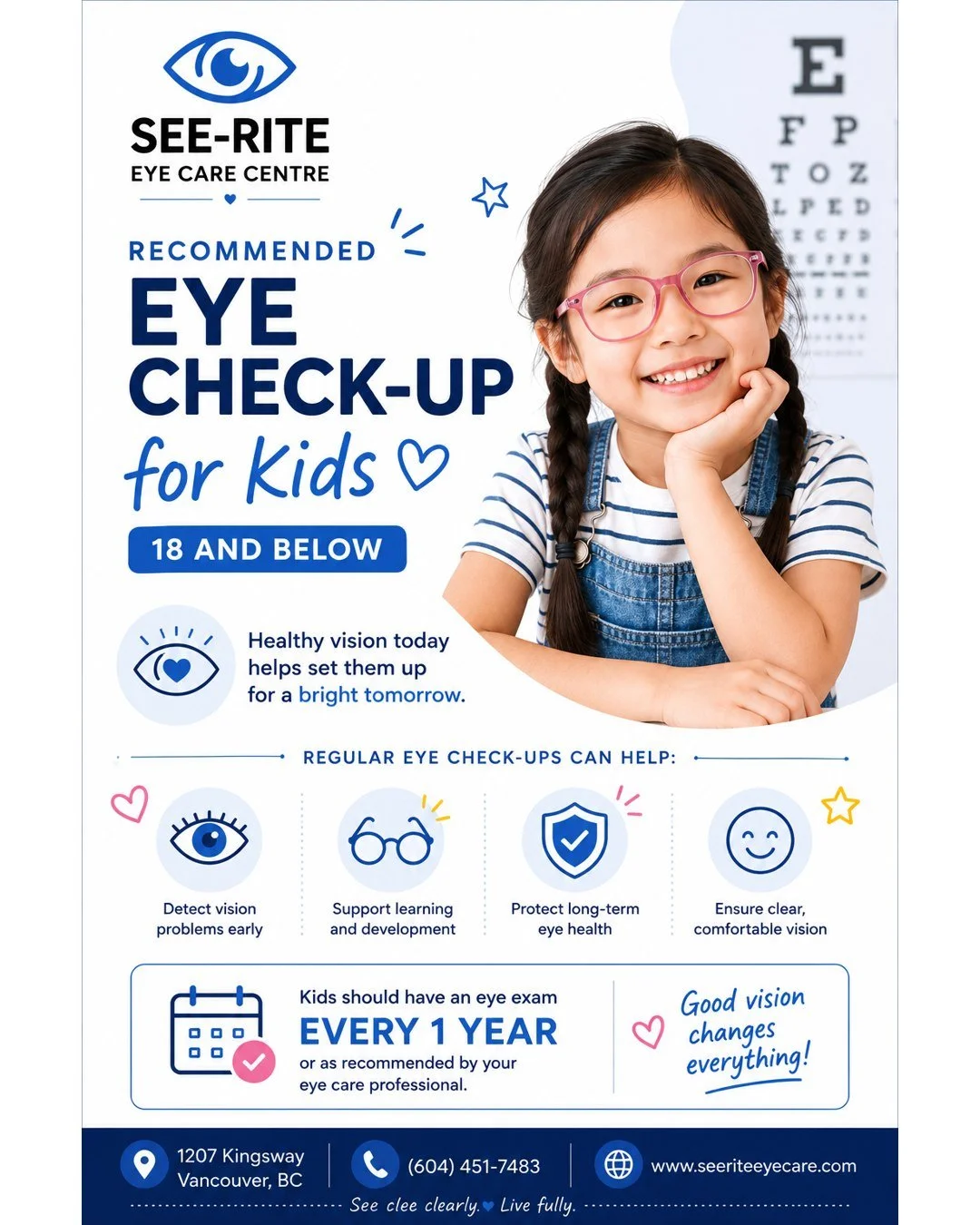 Good vision plays an important role in a child&rsquo;s learning, development, and everyday activities.

Regular eye exams can help detect vision changes early and keep young eyes healthy as they grow. We recommend an eye check-up every year for child