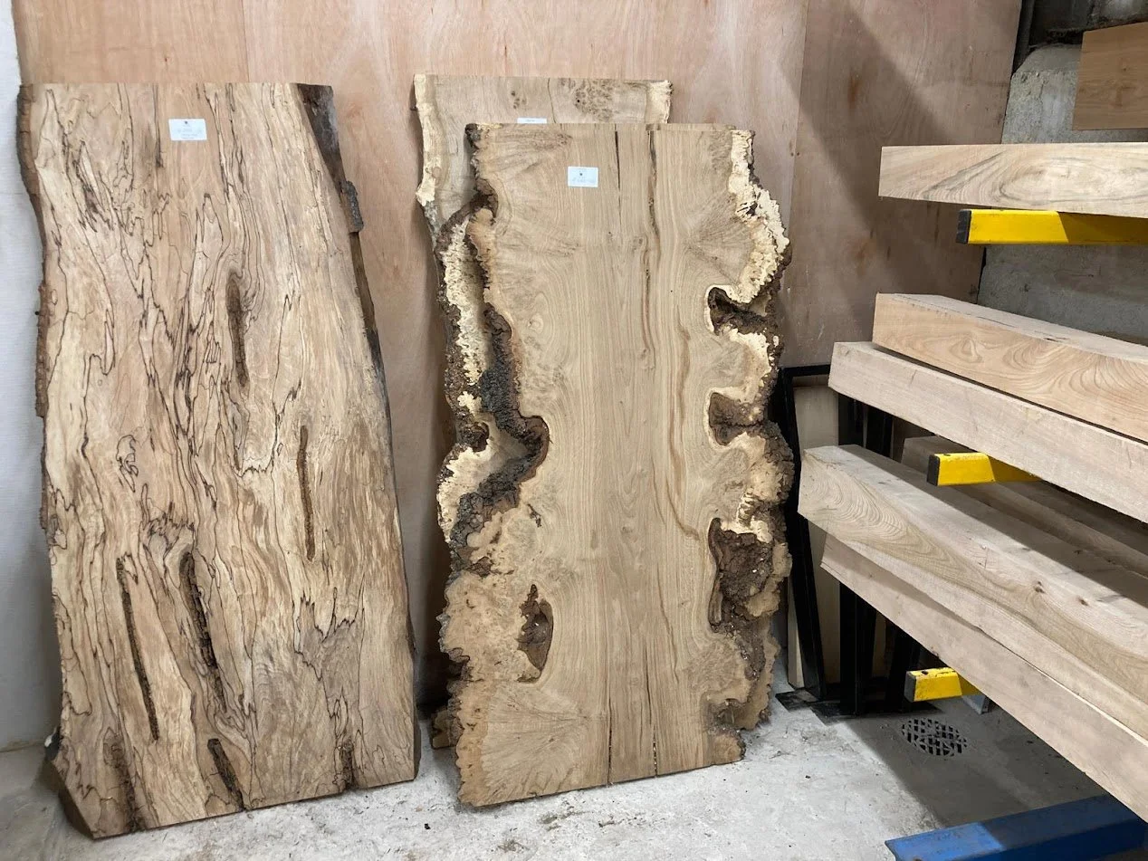 Burr Oak + Spalted Beech in shop.JPG