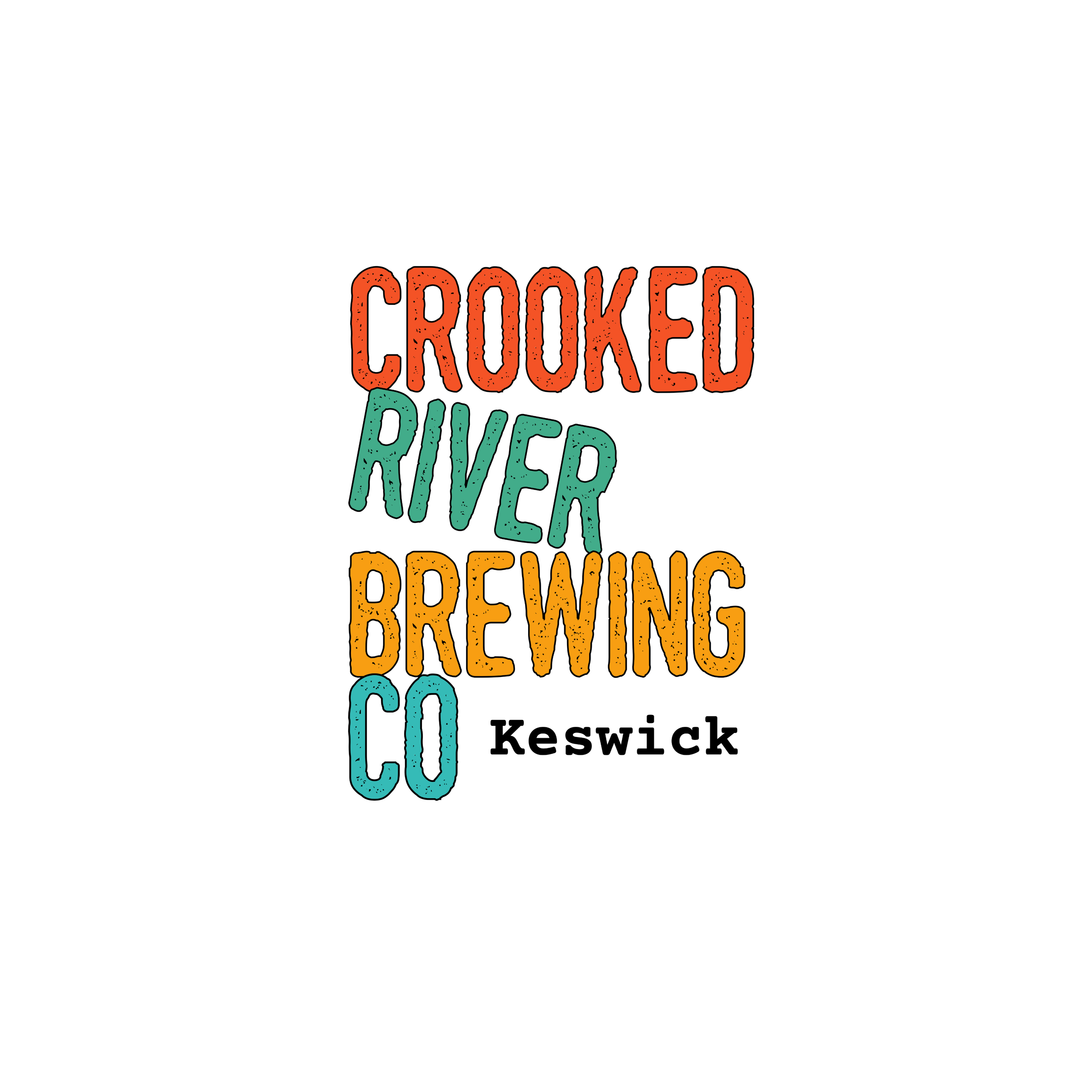 Logo for Crooked River Brewing Co. with dark blue text on a tan background.