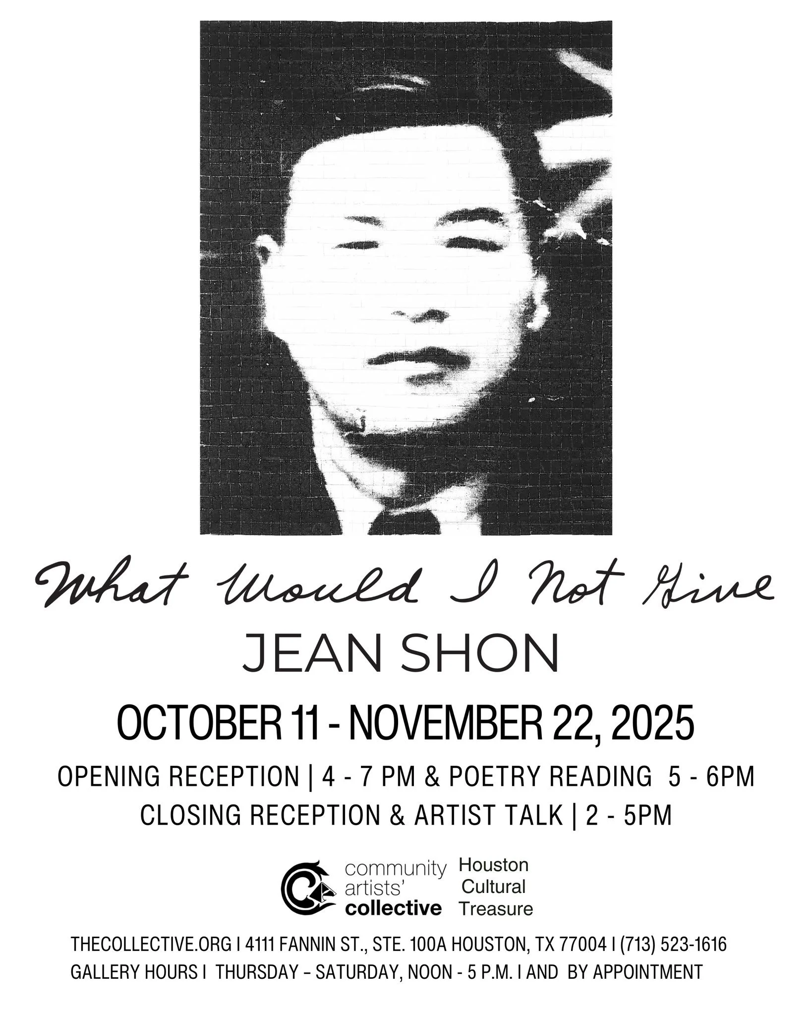 The Collective proudly presents &ldquo;What Would I Not Give&rdquo; by Jean Shon, a compelling exhibition exploring loss, memory, melancholy, and identity through family history and archival material. Join us for the opening on October 11 and enjoy a