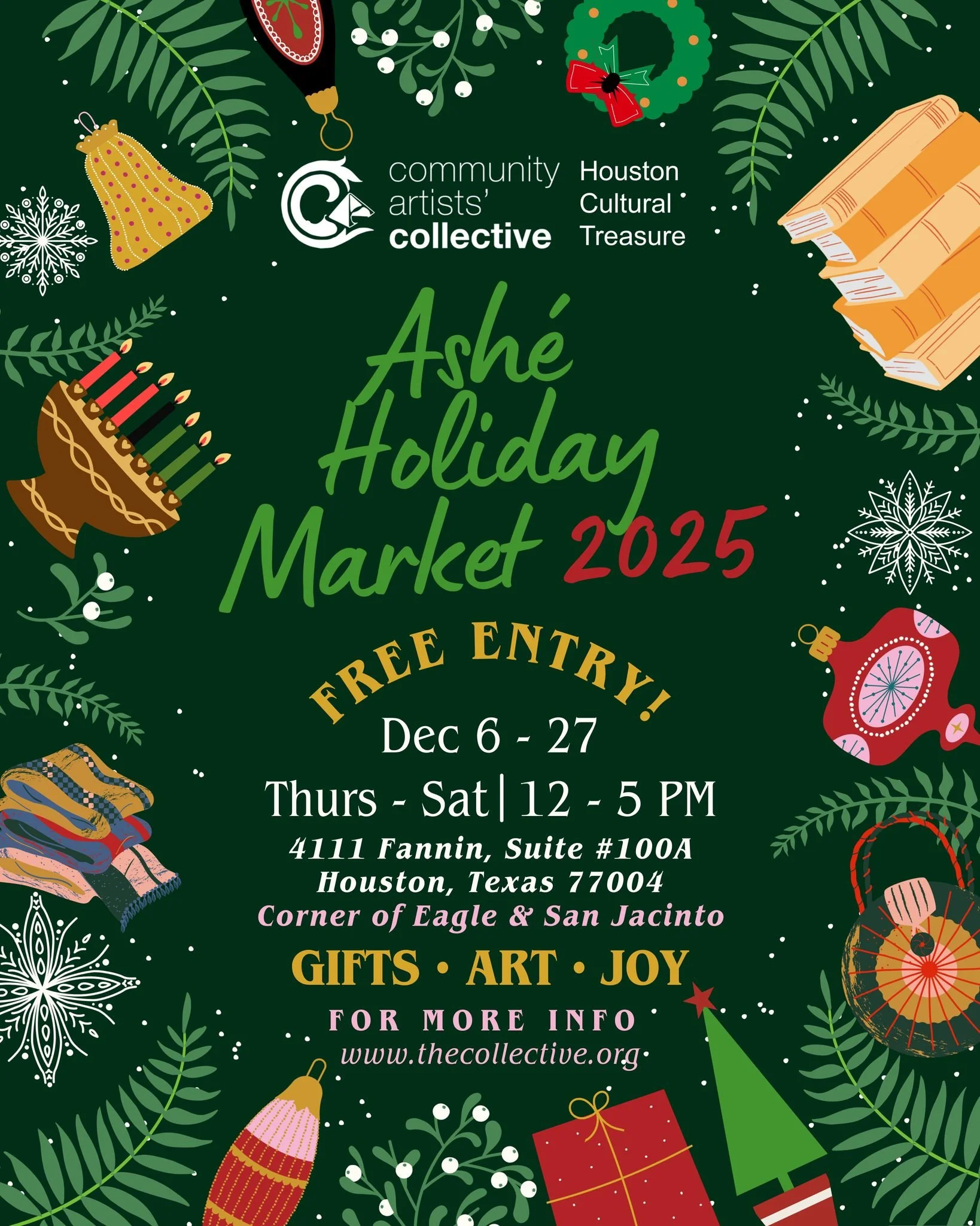 SAVE THE DATE &mdash; Ashe Holiday Market 2025! 🎁✨

Grand Opening: Dec 6 &bull; 12&ndash;5 PM &mdash; come celebrate with us!
Dec 6&ndash;27 | Thurs&ndash;Sat &bull; 12&ndash;5 PM
Free entry &bull; Gifts &bull; Art &bull; Joy

We will be closed on T