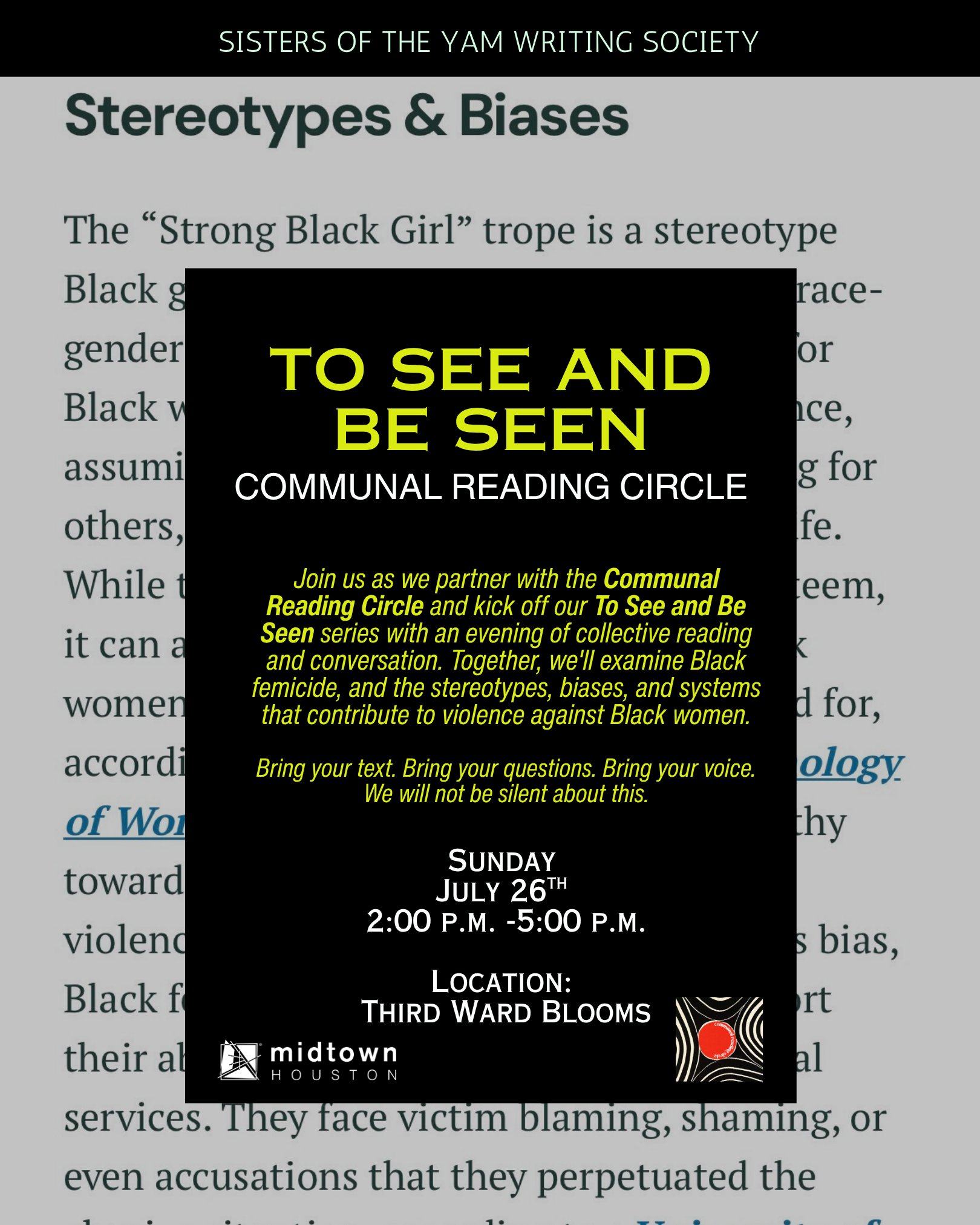 SOTY - Communal Reading Circle: To See and Be Seen