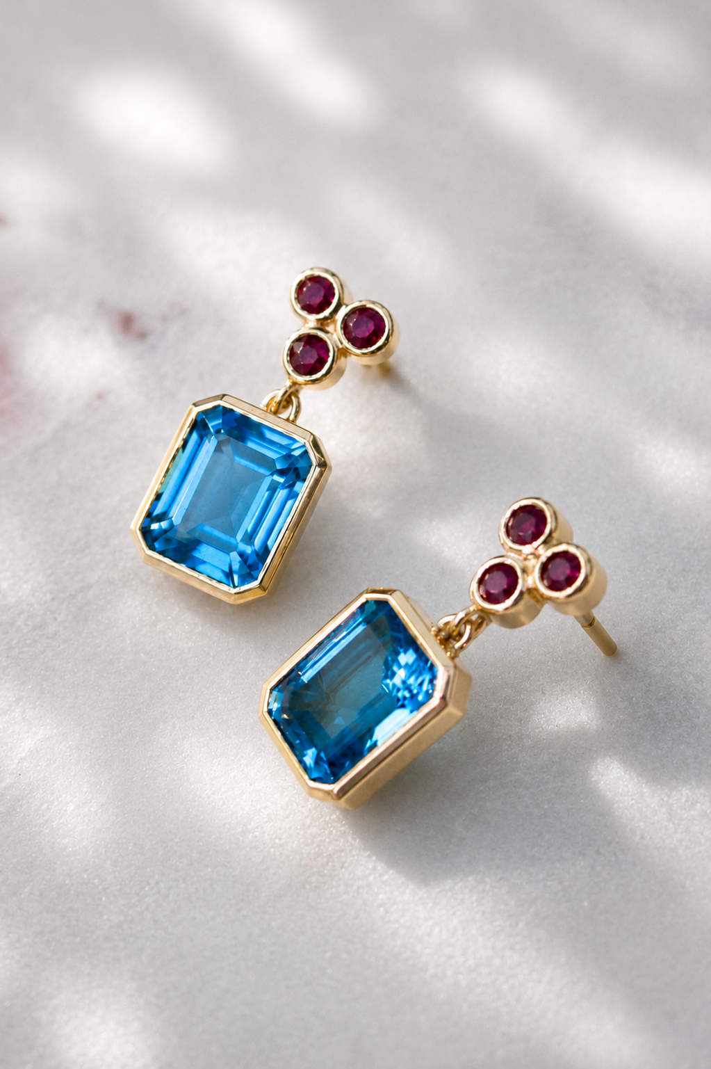 18K yellow gold topaz and ruby earrings