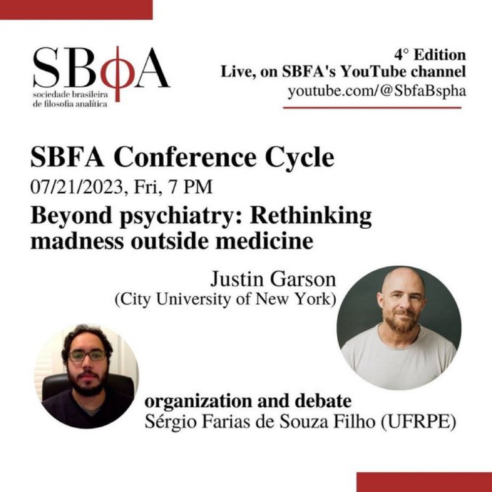    Beyond Psychiatry: Rethinking Madness outside Medicine    July 21, 2023  A presentation for the Brazilian Society for Analytic Philosophy on whether psychiatry is intrinsically wedded to a dysfunction-centered model, and how to move beyond it. 