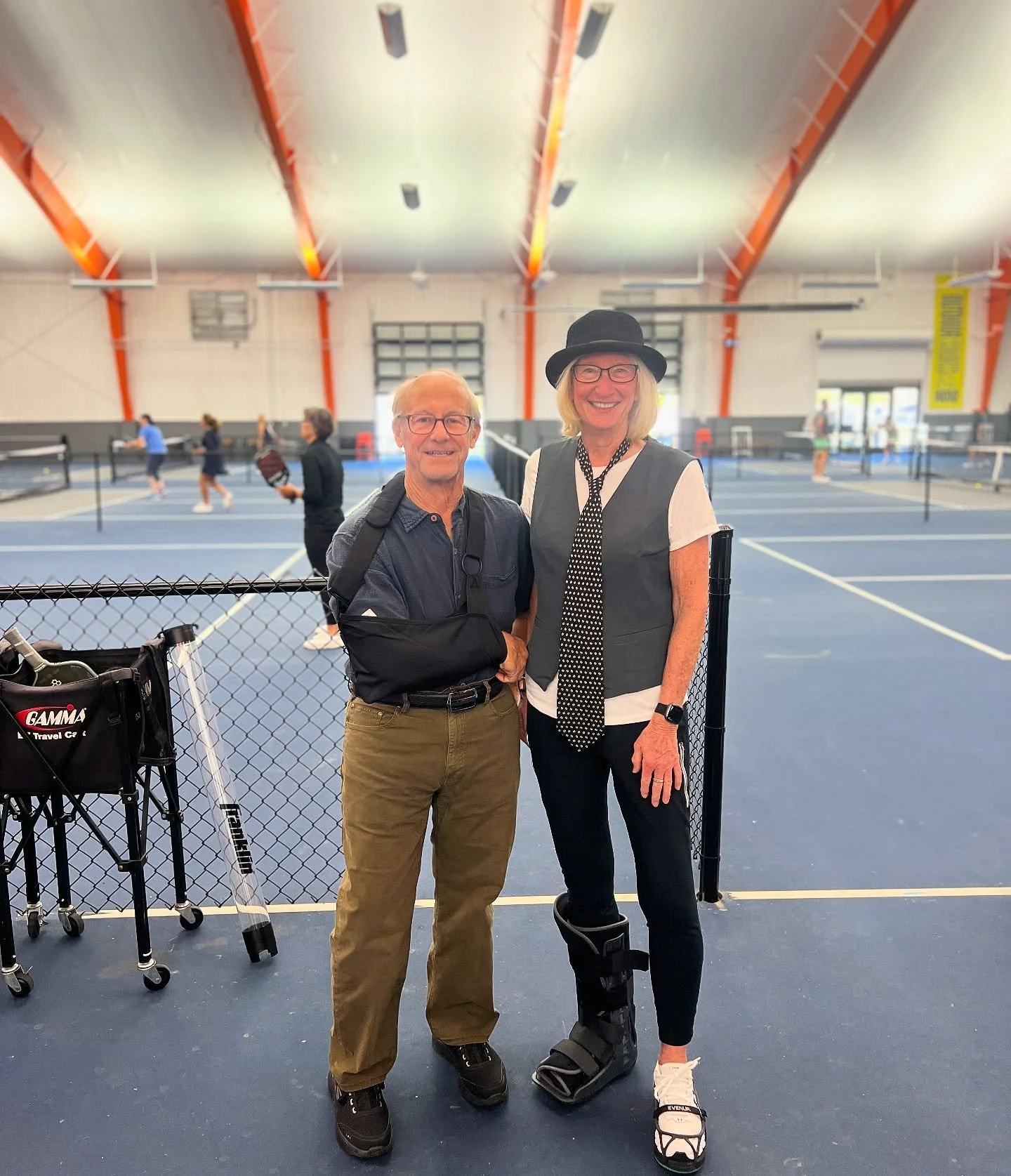 We 🫶 our members! 
Despite battling injuries, Tim and Deb (channeling Diane Keaton — RIP) continue to show up and shine! Their dedication to our pickleball community is truly inspiring and a testament to the love they have for the game, the p