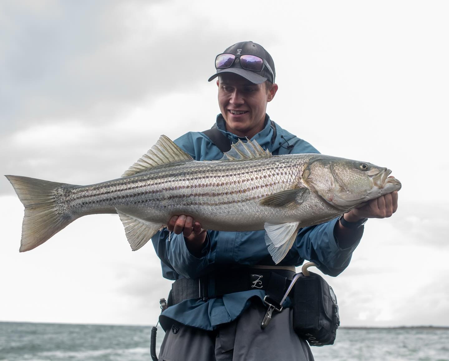 Quality bass that hit right at my feet in some big surf. Don&rsquo;t know how I landed this one! 

#stripedbass #stripedbassfishing #fishing 	#saltwaterfishing #bassfishing #fishinglife #outdoor #angling #stripedbasshunt #catchandrelease