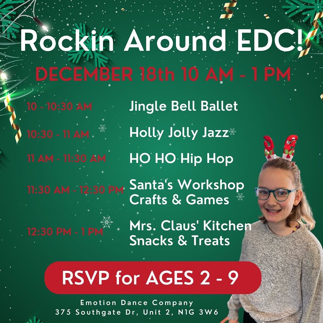 Join us at ROCKIN AROUND EDC HOLIDAY DANCE PARTY!!! 🎄🎅☃️All kiddos are welcome, and it's open to EVERYONE, EVERYWHERE&hellip;no dance experience required and you do not need to be registered dancers at our studio to join in the fun!!!❄️❄️❄️

This e
