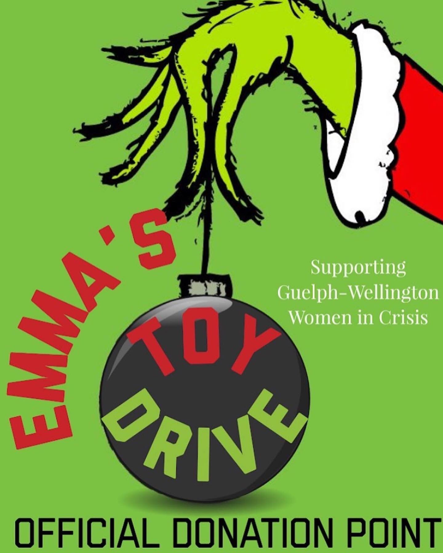 PLEASE SHARE❤️
We are proud to be an official donation point for Emma&rsquo;s Toy Drive which supports Guelph-Wellington Women in Crisis.

Until December 18th drop off an unwrapped toy or gift item for a teen. Swipe left to see the list of items and 