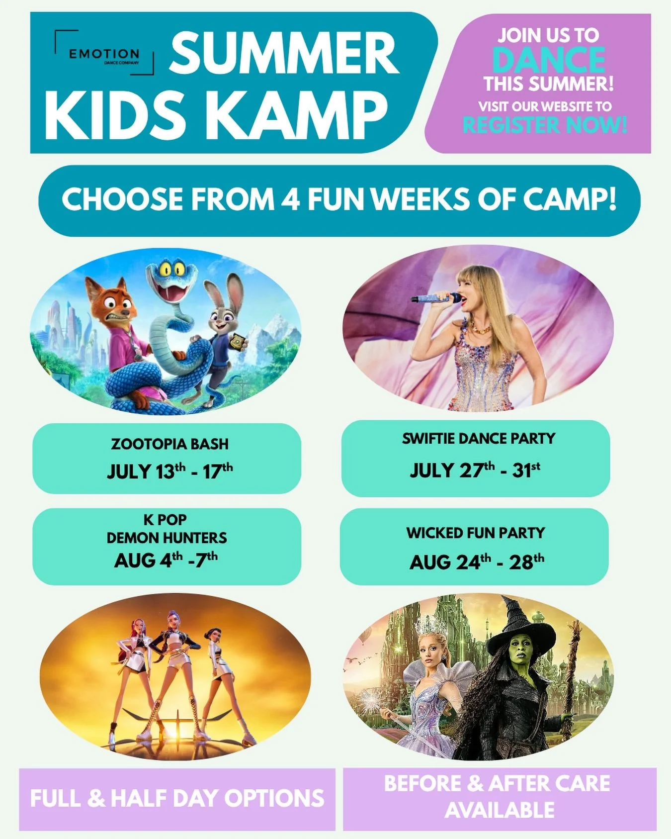 It&rsquo;s not too late to join the fun at EDC&rsquo;s Summer Kids Kamps!!!🌈☀️

We still have a few spaces available for the following weeks:
🦊Zootopia Bash: July 13-17 
🎤Swiftie Dance Party: July 27-31
👩&zwj;🎤K-Pop Demon Hunters: August 4-7
🧙W