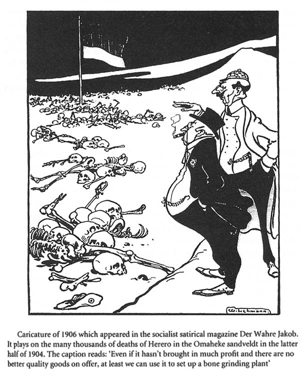 political cartoon from the Social Democratic journal Der Wahre Jakob about the mass deaths of Herero in the Namibia desert in 1904