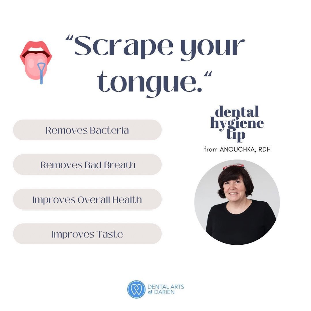 As we celebrate National Dental Hygiene Month, we asked our dental hygienist, Anouchka, what her best dental hygiene tip to her patients is.
⠀⠀⠀⠀⠀⠀⠀⠀⠀
The answer is, &quot;Scrape your tongue.&quot; 
⠀⠀⠀⠀⠀⠀⠀⠀⠀
Scraping your tongue decreases the sulfur