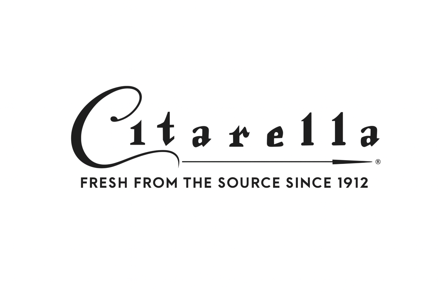 The logo for Citarella, a food company, featuring the name 'Citarella' with a decorative underline resembling a spear or arrow, and the tagline 'Fresh from the source since 1912' below.