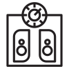 An electrical outlet with two sockets and a circuit breaker symbol above it.