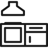 Silhouette of a clothes iron and a washing machine or dryer.