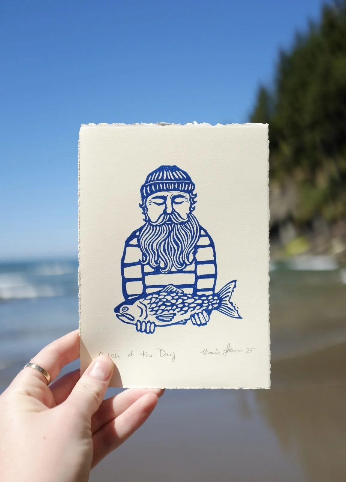 Catch of the Day Hand Carved Block Print