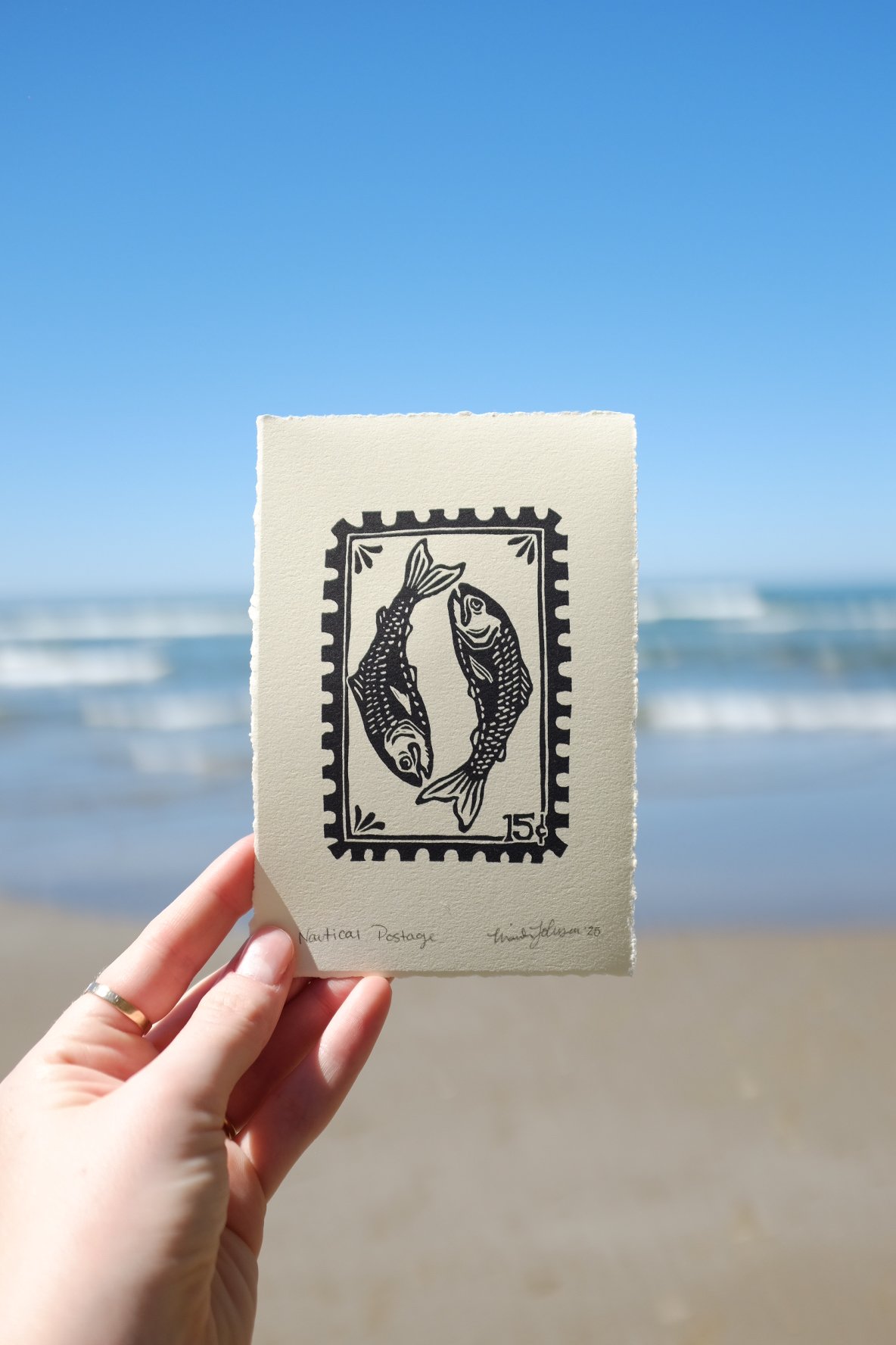 Nautical Postage Hand Carved Block Print
