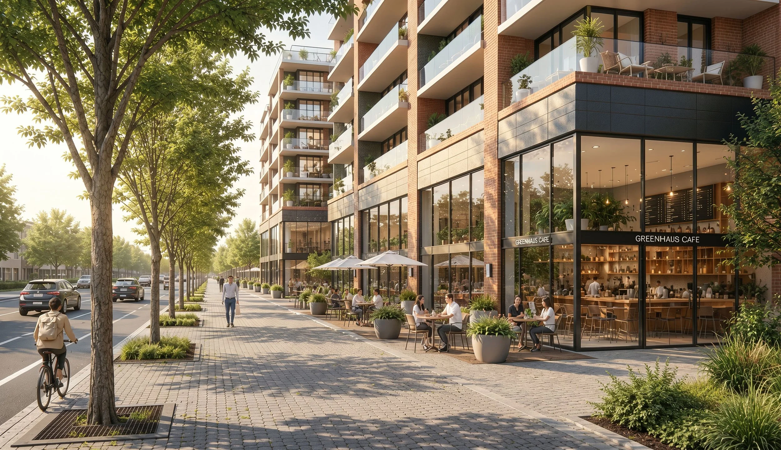 Modern residential condominium complex featuring contemporary high-rise architecture and landscaped grounds