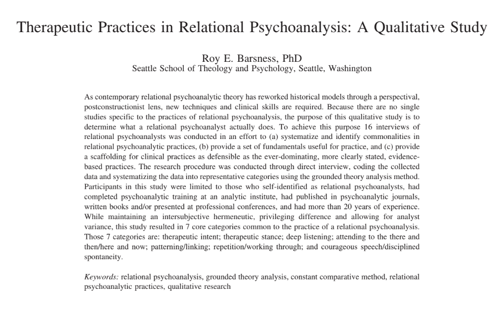 Therapeutic Practices in Relational Psychoanalysis | Barsness