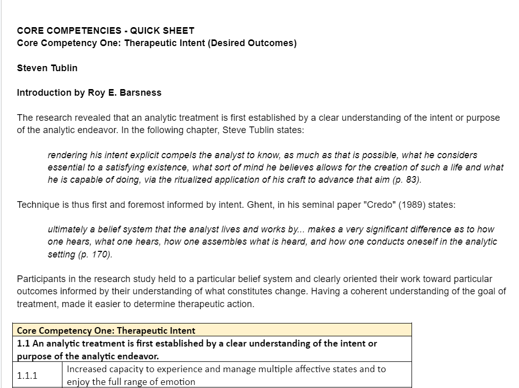 Core Competencies - Quick Sheet