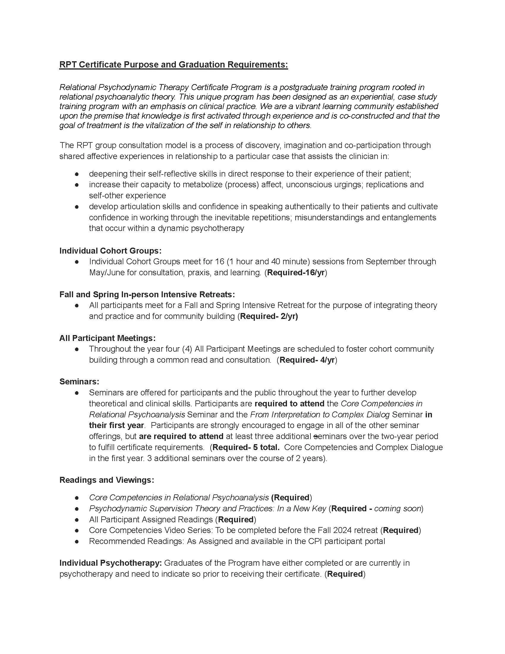 RPT Certificate Purpose and Graduation Requirements