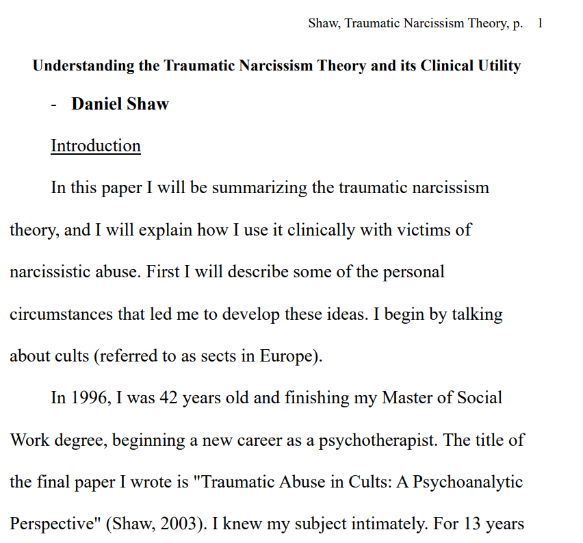 Traumatic Narcissism Theory - Daniel Shaw