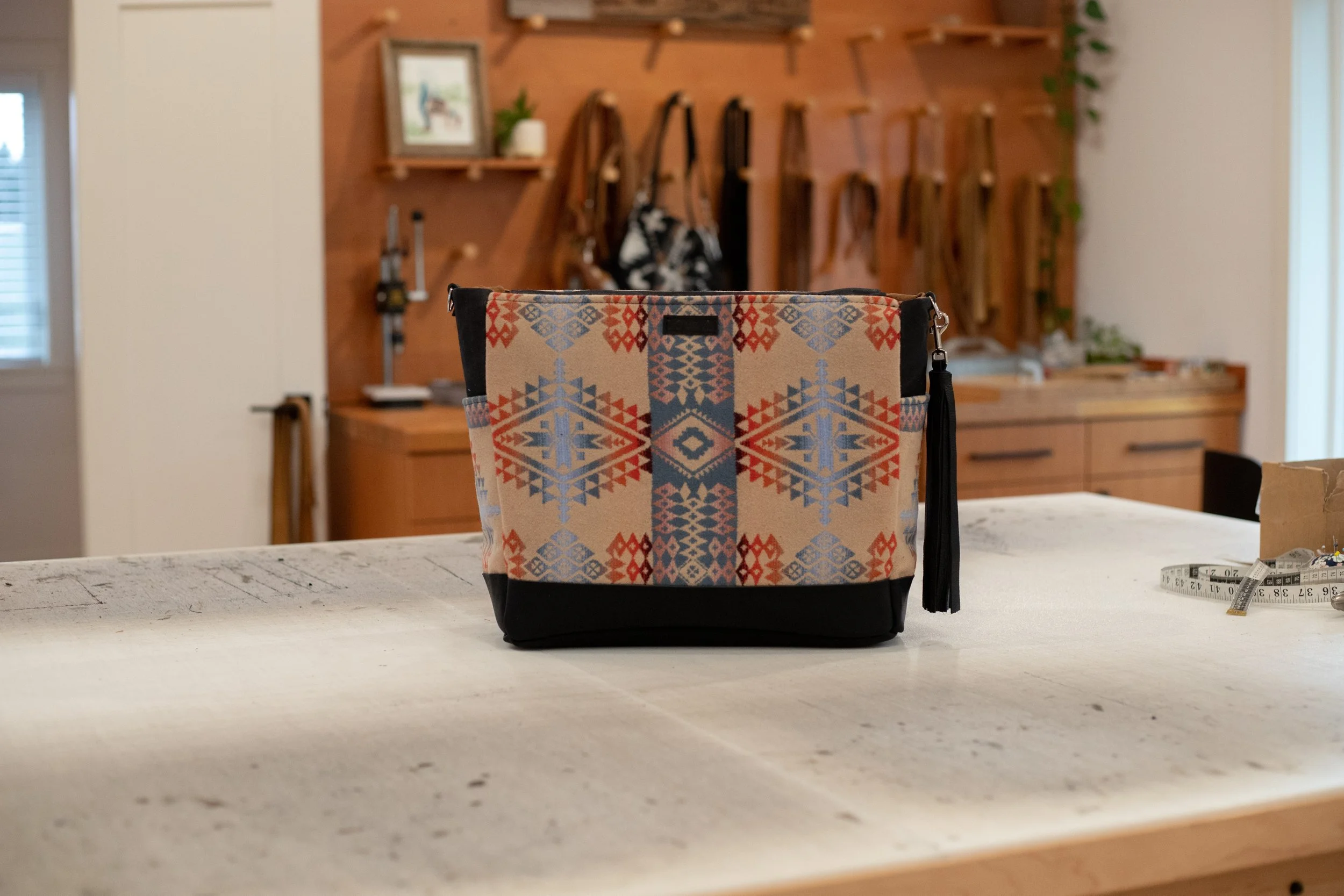 Custom Reserved Bag - Peg  - Shoulder Tote  in Canyonland Pendleton + Black Leather