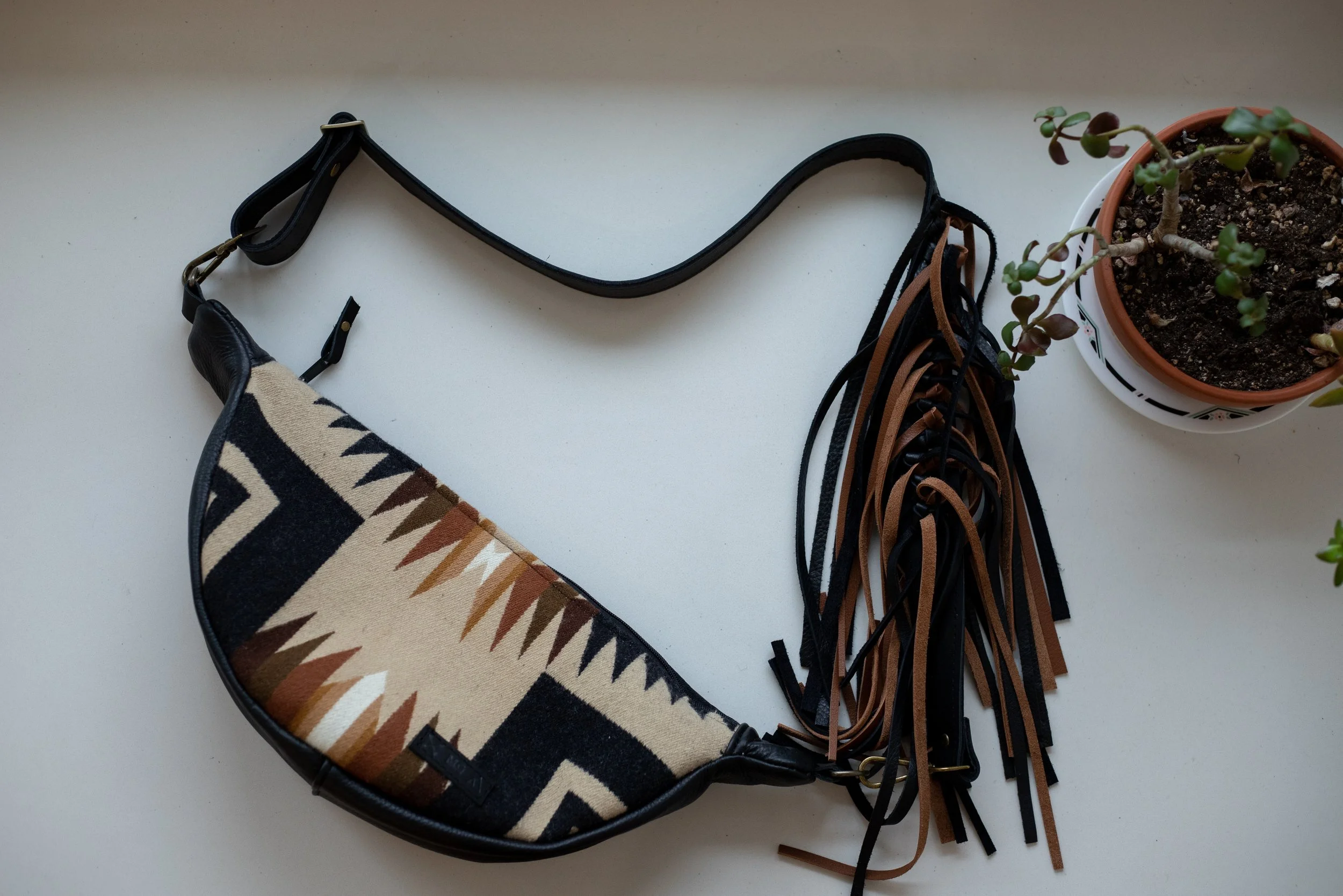 Custom Reserved Order - Pam - Slouchy Sling Bag in Oxford Harding Pendleton Wool with Fringe Strap