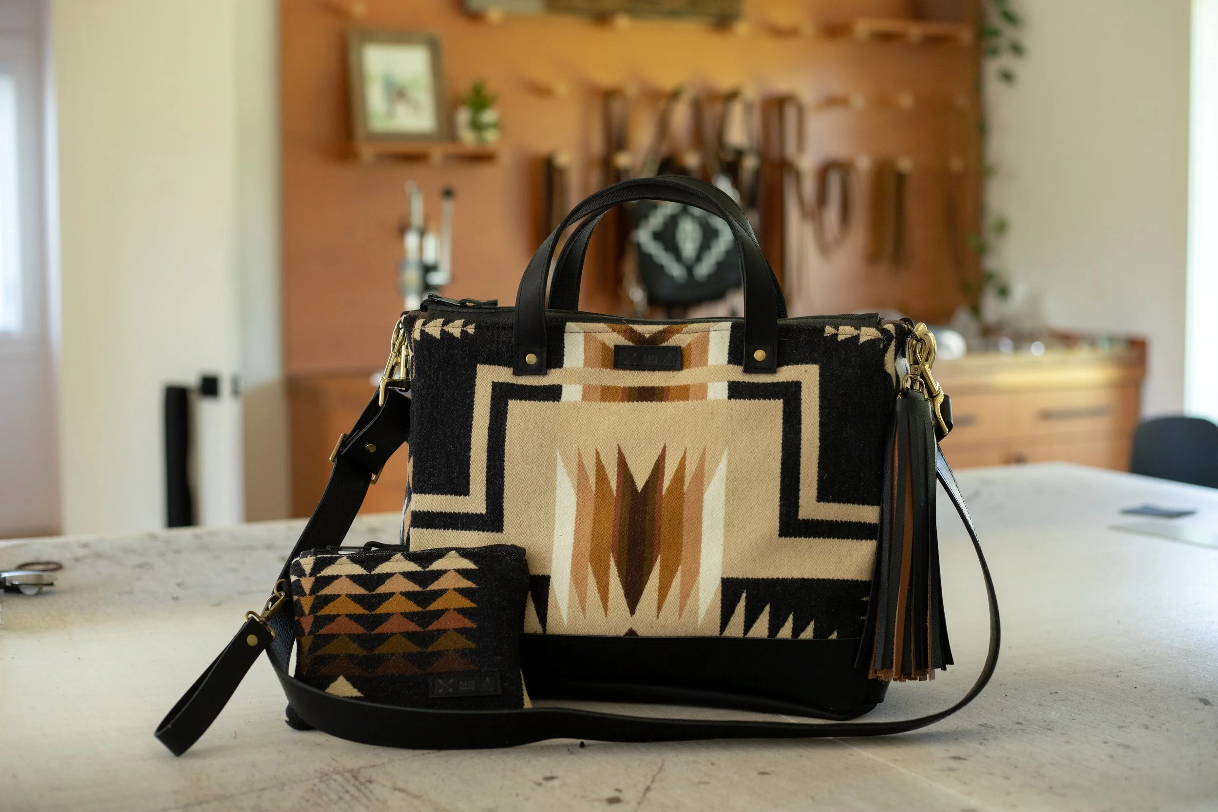 Custom Reserved Bag - Milan  - Tapered Tote  in Oxford Harding  Pendleton + Black Leather