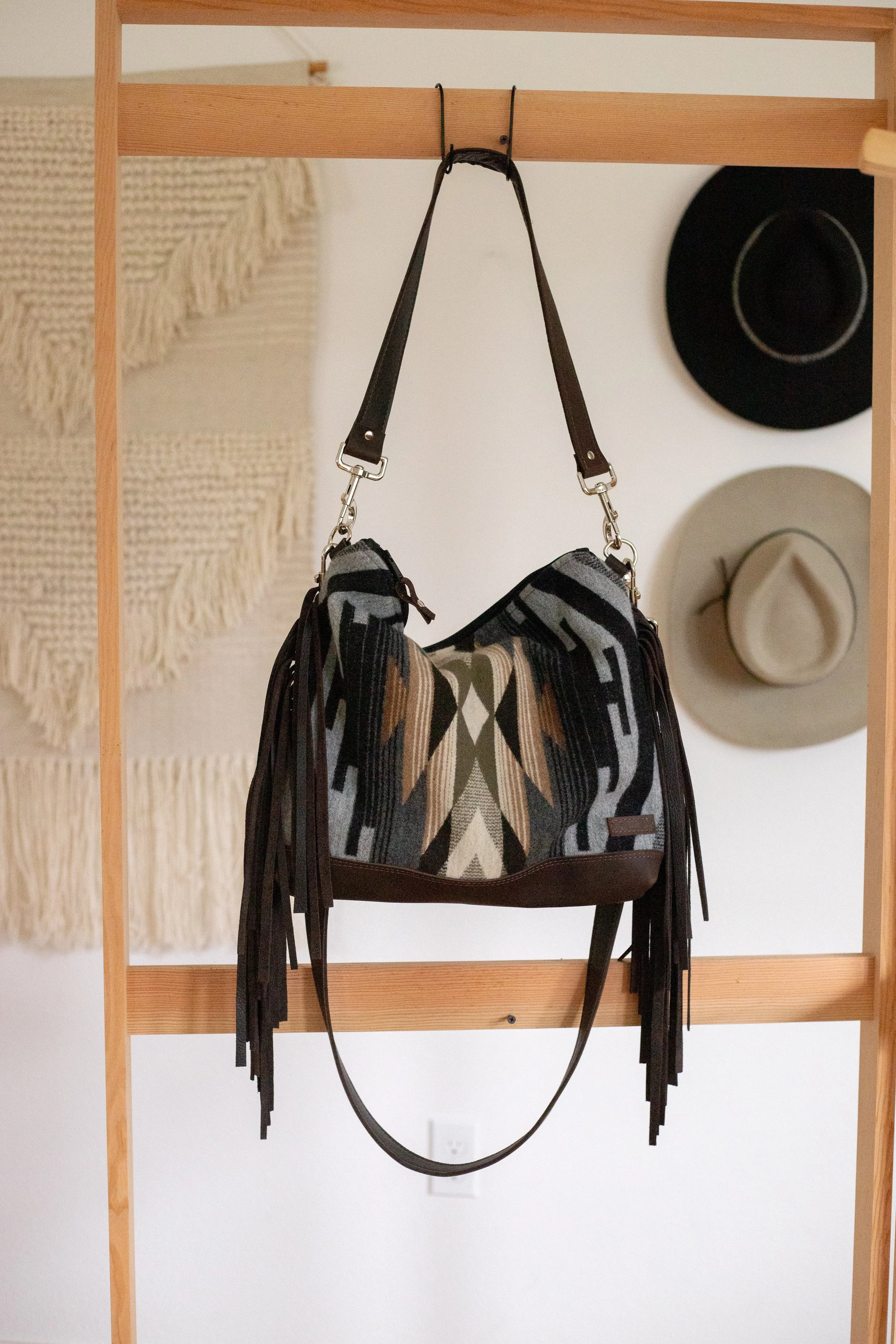 Custom Reserved Bag - Stam_415 -  XL Slouchy Leather Bottom Fringe Purse in Tumalo Ridge Pendleton Wool and Brown Leather