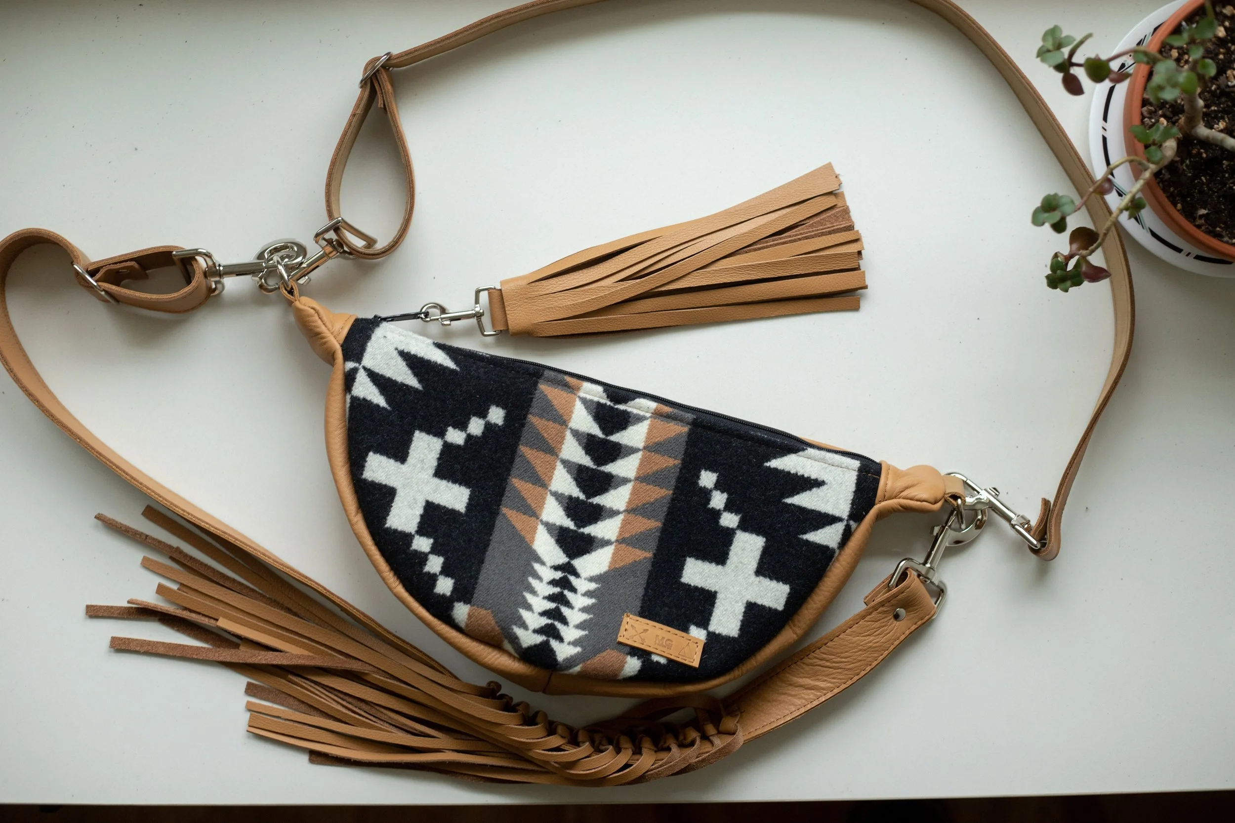 RESERVED CUSTOM BAG -  Caitlin -  Slouchy Sling Bag in Spyder Rock Pendleton Wool with Fringe Tassel + Fringed Strap