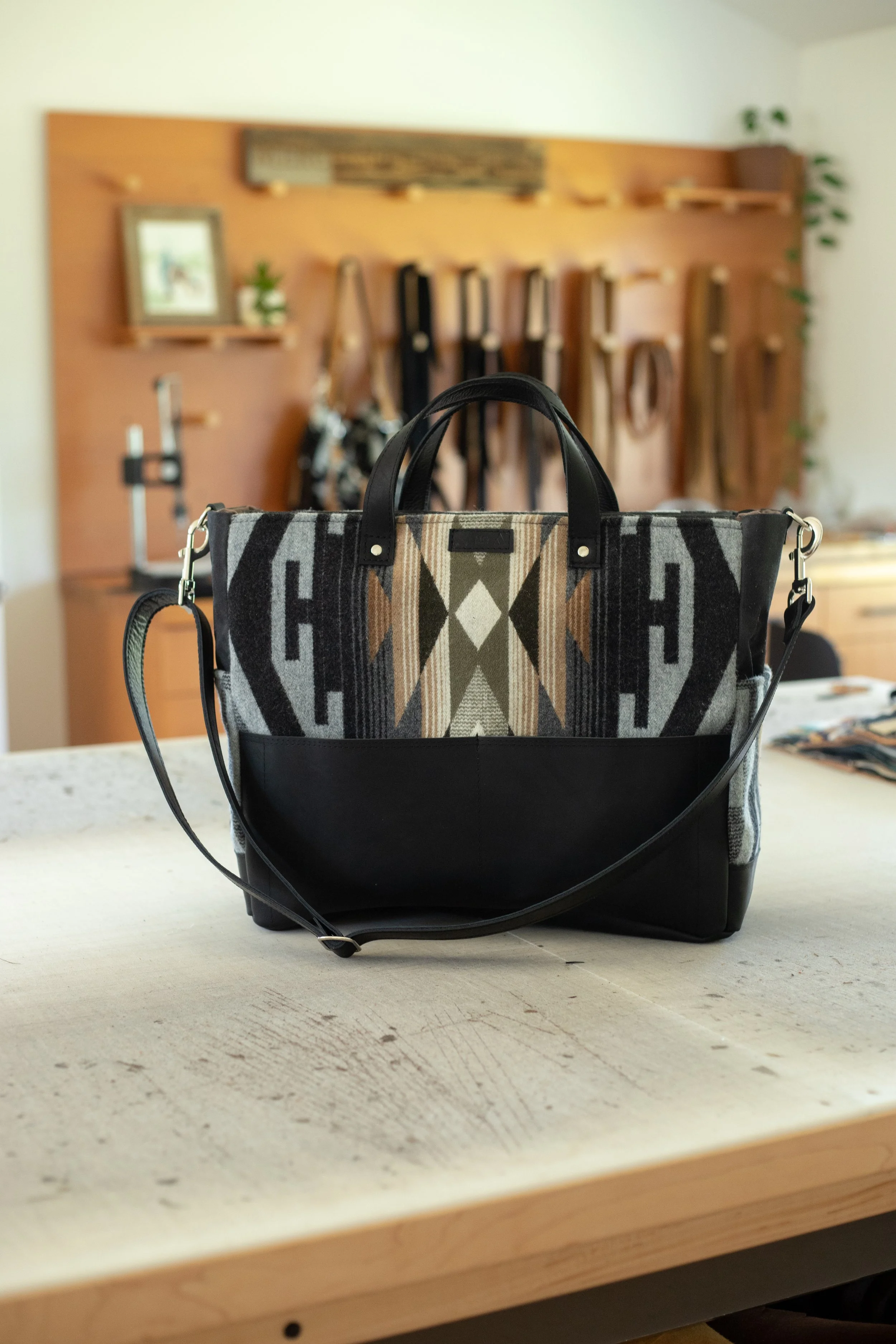 Custom Reserved Bag - Aly  - Computer Tote  in Tumao Ridge Pendleton + Black Leather