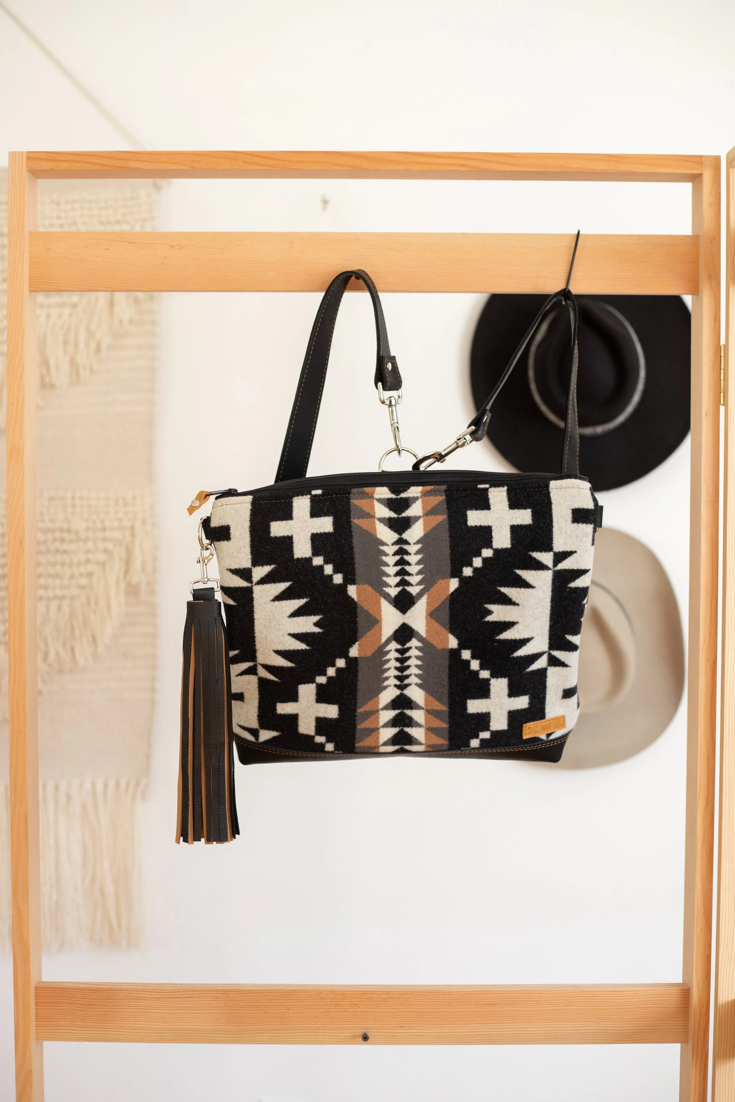 AVAILABLE - Slouchy Leather Bottom Backpack in Spyder Rock Pendleton Wool