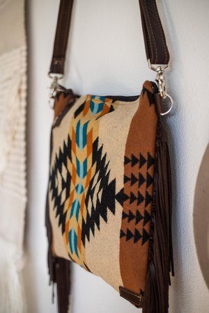Fringe Crossbody Purse in Navy and Olive Wool — Mercy Grey Design Co