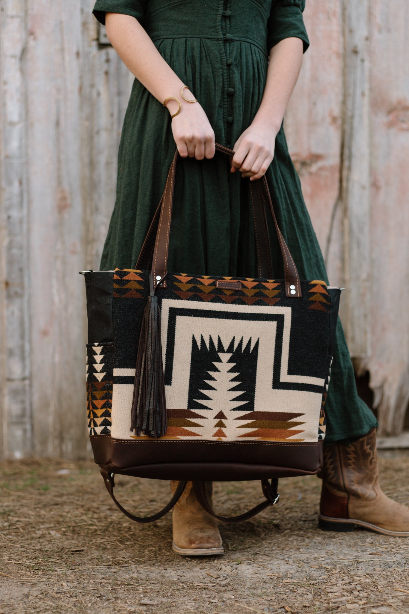 Large Tote in Wool and Leather, Carry On Tote, Backpack Tote, Backpack