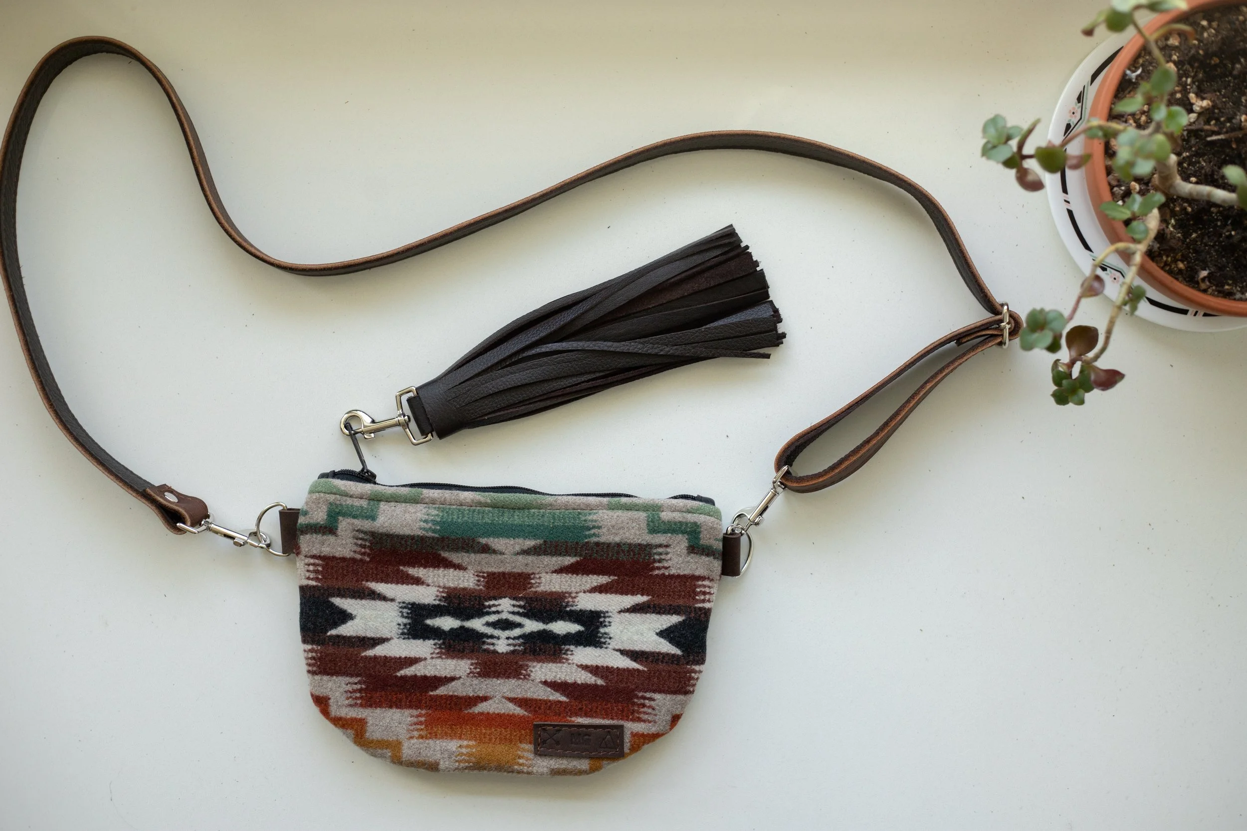 CUSTOM RESERVED BAG - Elizabeth - Rode Bag in Mesilla Burgundy Pendleton Wool + Brown Leather